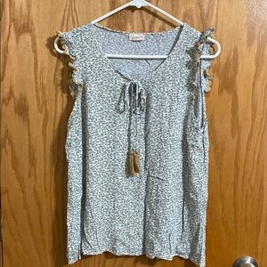 Hem & Thread Floral Flutter Sleeve Blouse with Tie Front